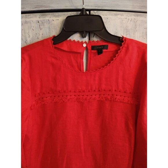 J crew 100% linen  long sleeve embroidered top  Sz 6 Boho Feminine Cottage Core - Picture 4 of 10